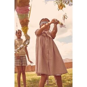 COCO AU LAIT British Embroidery Tie Collar Short Puff Sleeve Eyelet Dress NWT